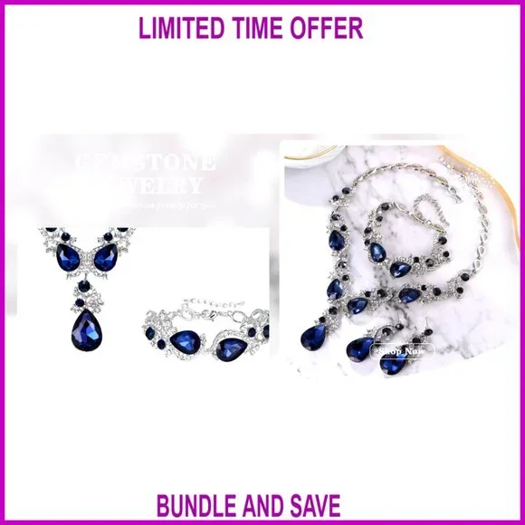 Multi Teardrop Crystal Statement Necklace Earrings Bracelet Set